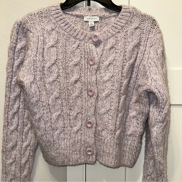 NWT Topshop Lilac Cable-Knit Button Cardigan Sweater cropped US size 4-6 - Picture 3 of 7
